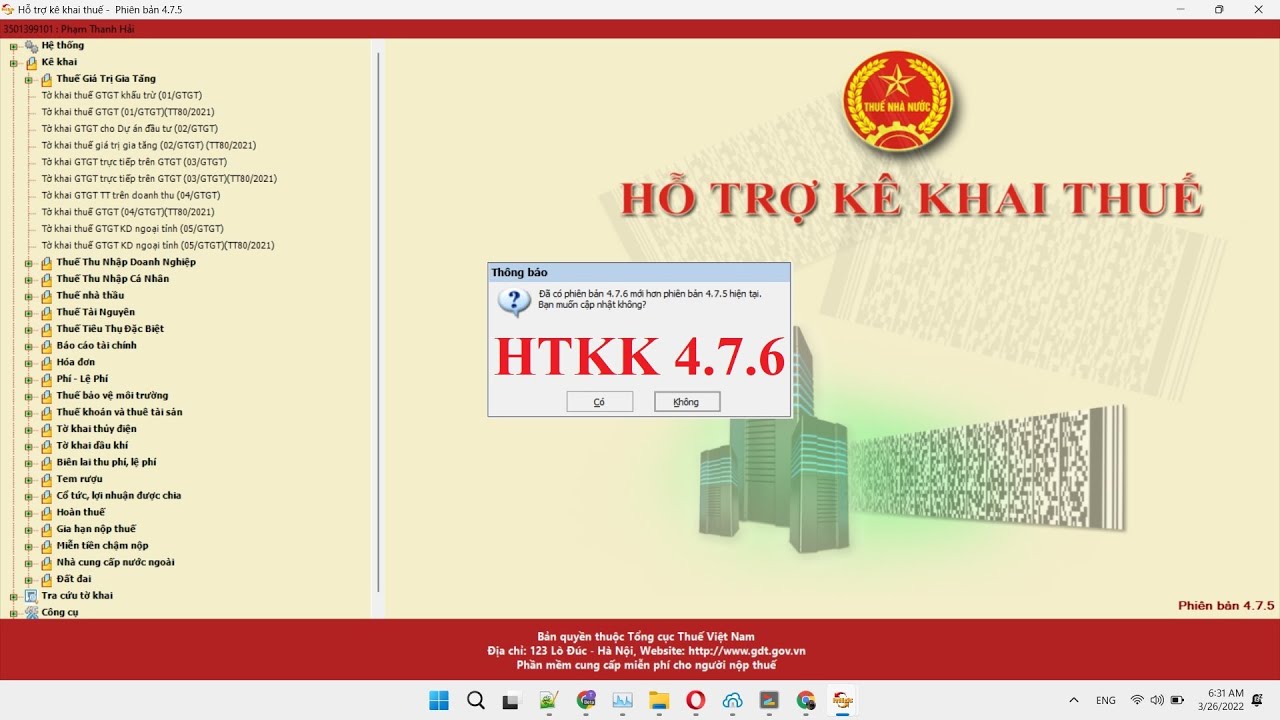 Hướng dẫn cài đặt HTKK 4.7.6 ngày 25/03/2022 không bị lỗi HTKK tự thoát