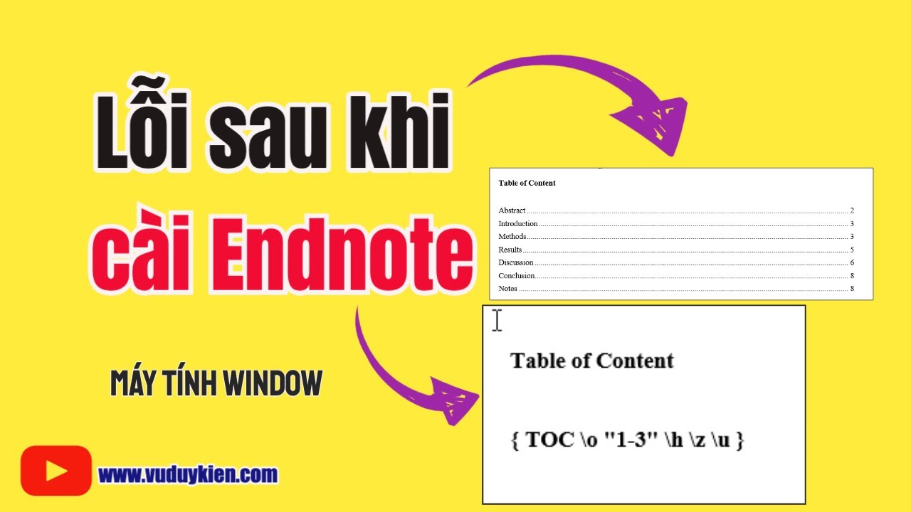 Lỗi sau khi cài đặt Endnote | Show field codes instead of their values