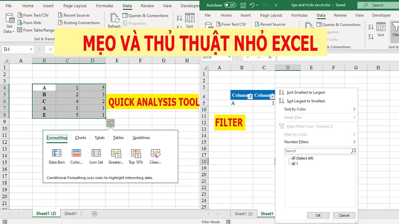 Mẹo và Thủ thuật Excel Quick Analysis Tool Filter