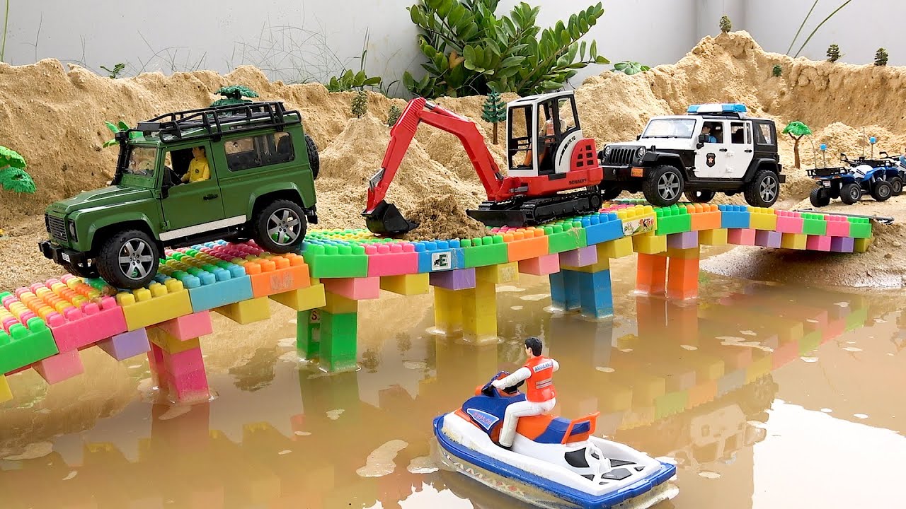 Build Bridge Blocks Toys, Construction Excavator, Tractor, Dump Truck, Road Roller!