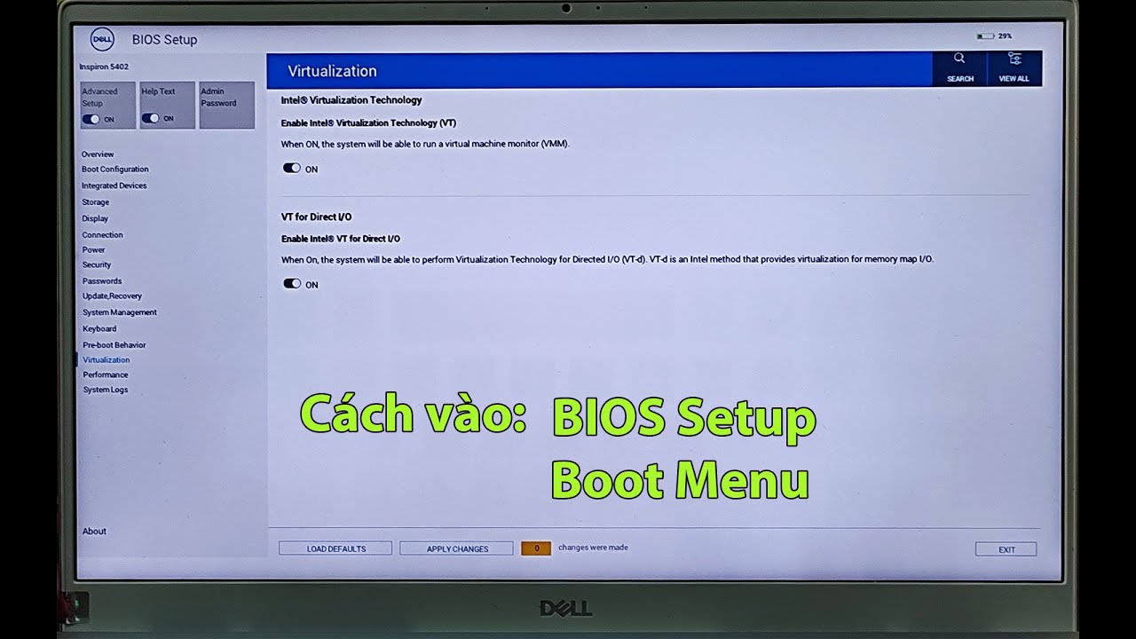 Cách vào BIOS setup và Boot menu cho Laptop Dell Inspiron 14 5402