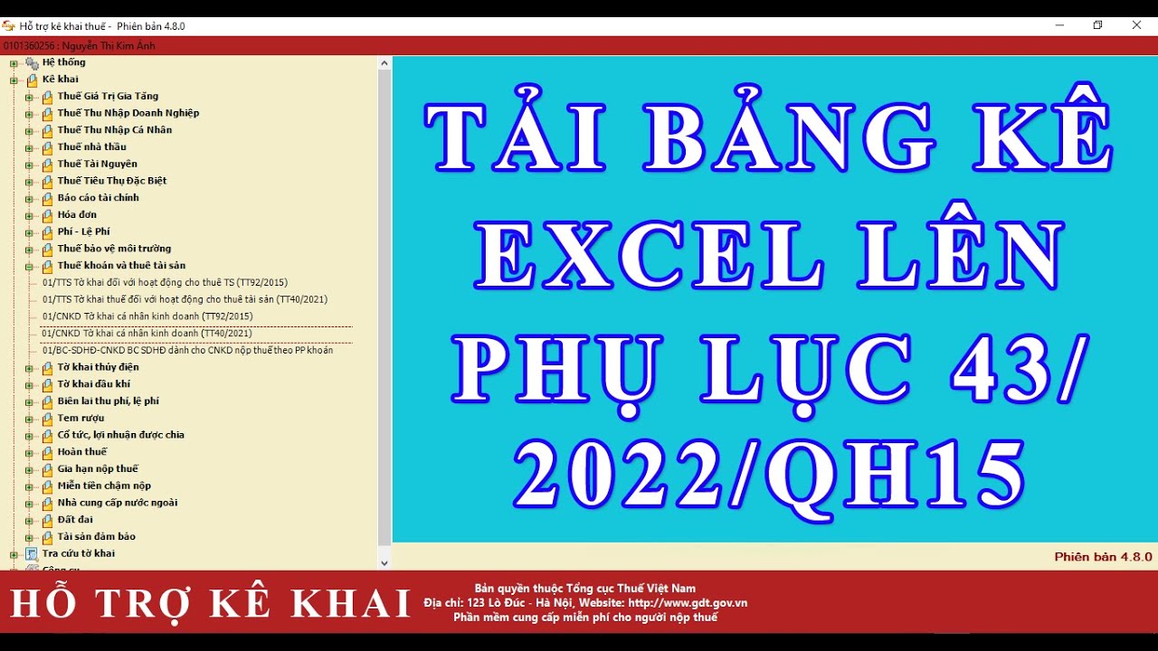 Hướng dẫn tải bảng kê excel lên phụ lục 43/2022/qh15 trên HTKK 4.8.0 ngày 20/04/2022 | Mr Kim Cương