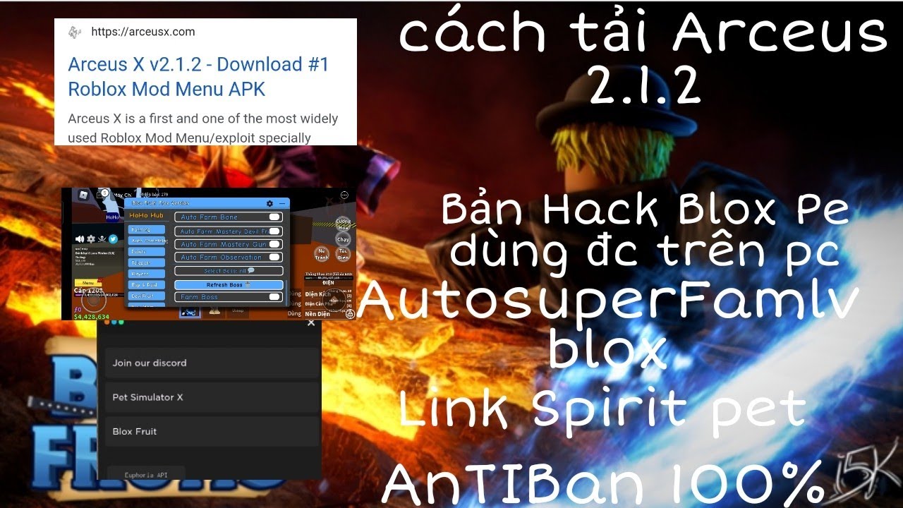 Cách Tải Arceus x 2.1.2 Mới Link spirit Auto Supper Fam Lv Blox/Pet( 1 phút lên 50lv)