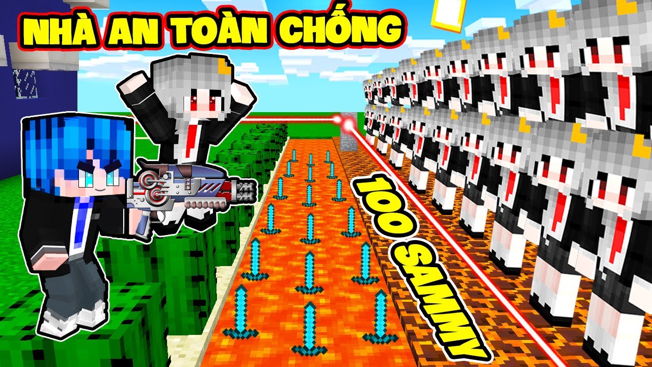 PHONG CẬN THỬ THÁCH 24 GIỜ XÂY NHÀ AN TOÀN CHỐNG 100 SAMMY GIẢ MẠO KINH DỊ TRONG MINECRAFT